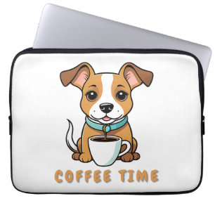 Funda Para Portátil perro con una taza de café