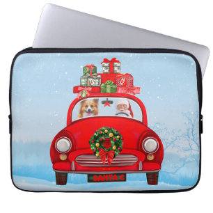 Funda Para Portátil Perro Corgi En Coche Con Santa Claus