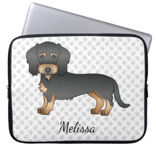 Funda Para Portátil Perro Dachshund de Pelo Alambre Negro y Canela con