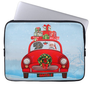 Funda Para Portátil Perro Dachshund En Coche Con Santa Claus