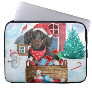 Funda Para Portátil Perro Dachshund En La Casa De Perros De Navidades 