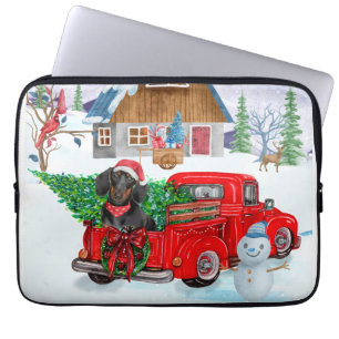 Funda Para Portátil Perro Dachshund En Nieve De Camión De Entrega De N