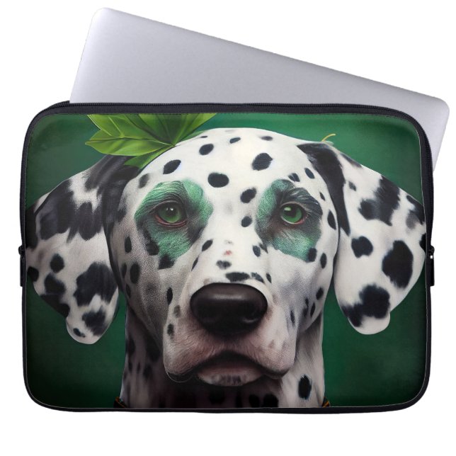 Funda Para Portátil Perro dalmatiano con vestido del Día de San Patric (Frente)