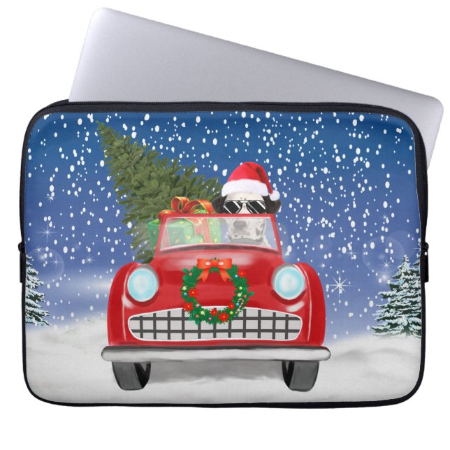 Funda Para Portátil Perro Dalmatiano Conduciendo Coche En Navidades De (Frente)