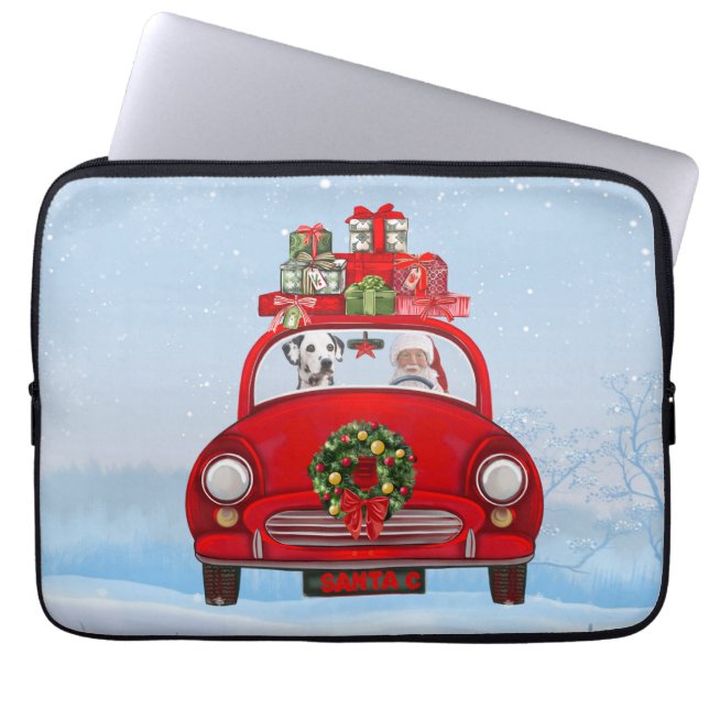 Funda Para Portátil Perro Dalmatiano En Coche Con Santa Claus (Frente)