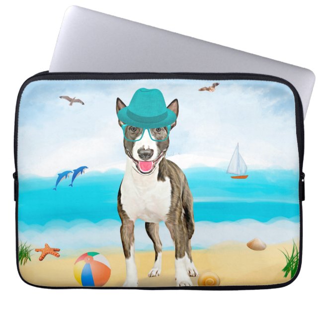 Funda Para Portátil Perro de Bull Terrier en la playa (Frente)