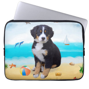 Funda Para Portátil Perro de montaña bernés en la playa