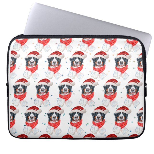 Funda Para Portátil Perro de montaña bernés raza Navidad (Frente)