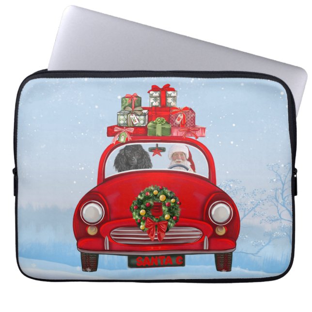 Funda Para Portátil Perro de perro caniche en auto con Santa Claus (Frente)