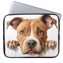 FUNDA PARA PORTÁTIL PERRO DE PITBULL TERRIER BLANCO Y MARRÓN