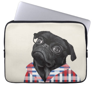 Funda Para Portátil Perro De Pug Negro Con Gafas Y Chequera