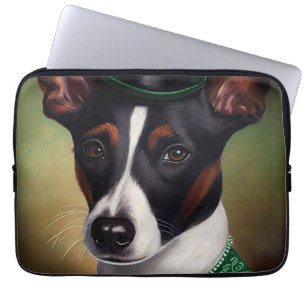 Funda Para Portátil Perro de Rat Terrier con vestido de San Patricio