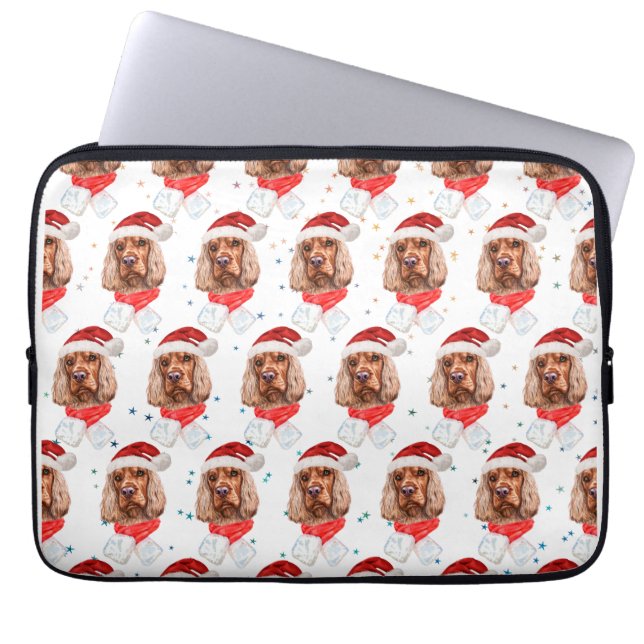 Funda Para Portátil Perro de raza Cocker Spaniel inglés Navidad (Frente)