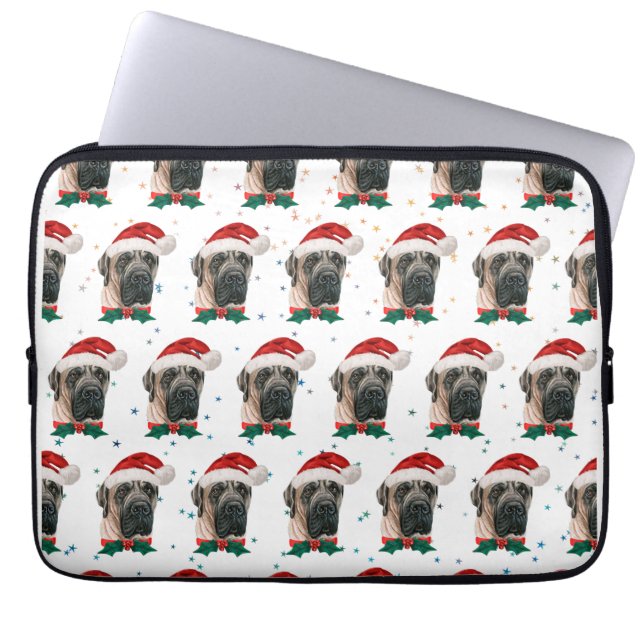 Funda Para Portátil Perro de raza Mastín Inglés Navidad (Frente)