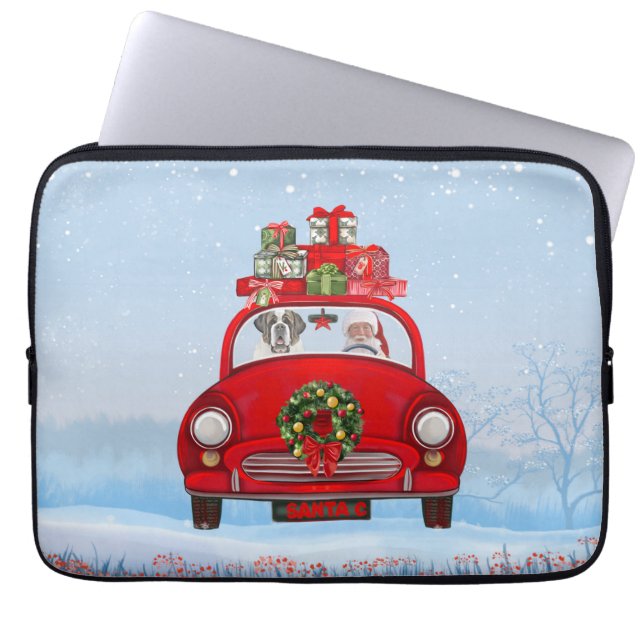 Funda Para Portátil Perro De San Bernardo En Coche Con Santa Claus (Frente)