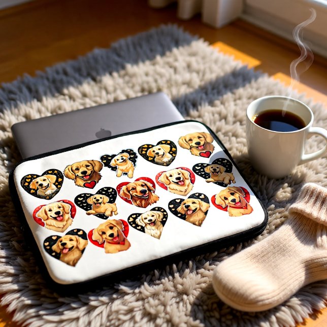 Funda Para Portátil Perro de Valentine Golden Retriever (Golden Retriever Heart Pattern Valentine Laptop Sleeve)