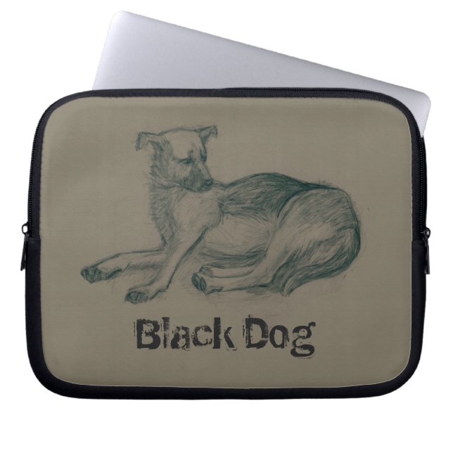 Funda Para Portátil Perro. Dibujo a lápiz. (Frente)