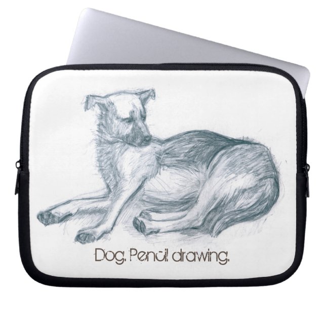 Funda Para Portátil Perro. Dibujo a lápiz. (Frente)