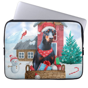 Funda Para Portátil Perro Doberman en casa de perros de Navidades de n