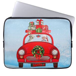 Funda Para Portátil Perro Goldendoodle En Coche Con Santa Claus