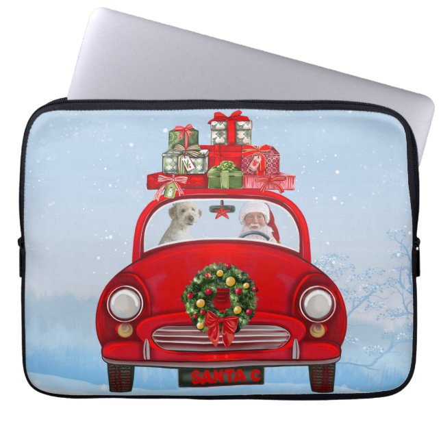 Funda Para Portátil Perro Goldendoodle En Coche Con Santa Claus (Frente)