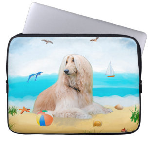 Funda Para Portátil Perro hacinado afgano en la playa