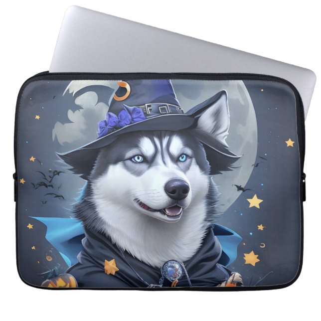 Funda Para Portátil Perro Husky Encantado: Magnífico Delight Halloween (Frente)