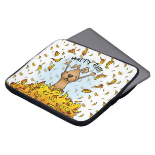 Funda Para Portátil Perro jugando en una pipa de hojas caídas - Divert