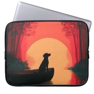 Funda Para Portátil Perro negro de Labrador minimalista al atardecer