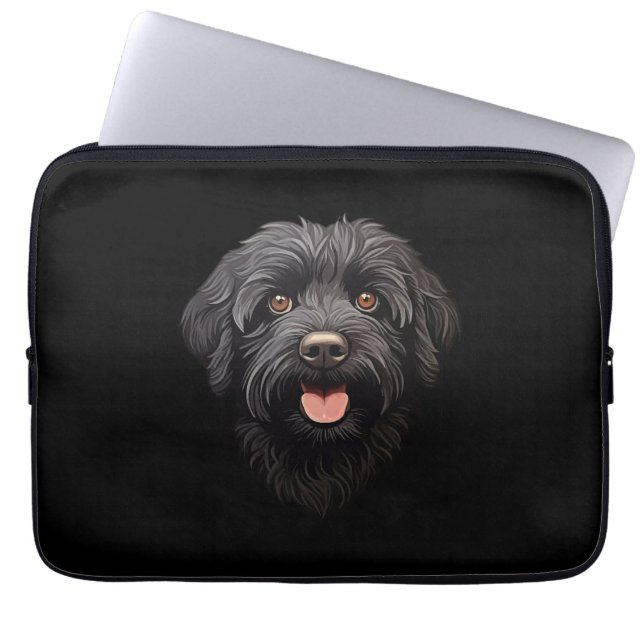 Funda Para Portátil Perro negro Labradoodle (Frente)