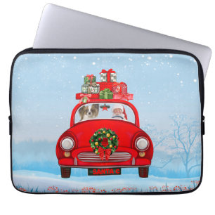 Funda Para Portátil Perro Papillon en auto con Santa Claus