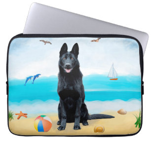 Funda Para Portátil Perro pastor alemán negro en la playa