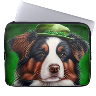 Funda Para Portátil Perro pastor australiano con vestido de San Patric