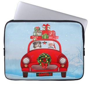 Funda Para Portátil Perro pastor australiano en coche con Papá Noel 