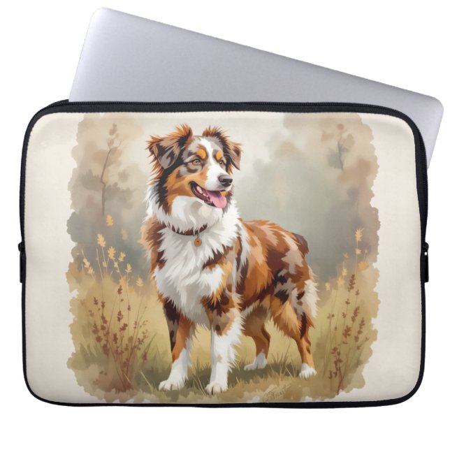 Funda Para Portátil Perro pastor australiano rojo merle Aussie (Frente)
