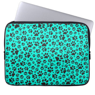 Funda Para Portátil Perro Paws Black and White Polka Dot en cian vivo