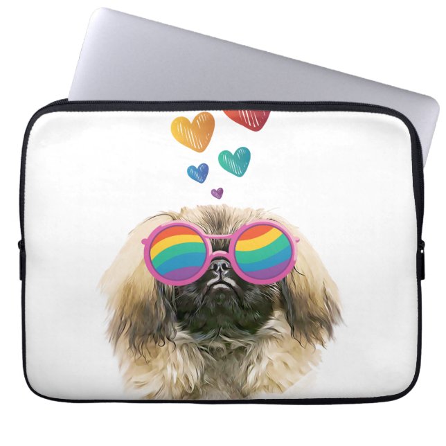 Funda Para Portátil Perro pekingés con El día de San Valentín cardíaco (Frente)