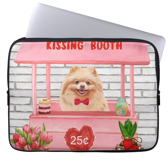 Funda Para Portátil Perro Pomerania El día de San Valentín Kissing Boo (Frente)