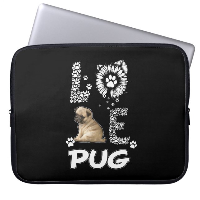 Funda Para Portátil Perro Pug Flor Lover (Frente)