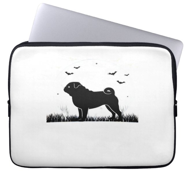 Funda Para Portátil Perro Pug - Halloween Moon Silhouette Classic T-Sh (Frente)