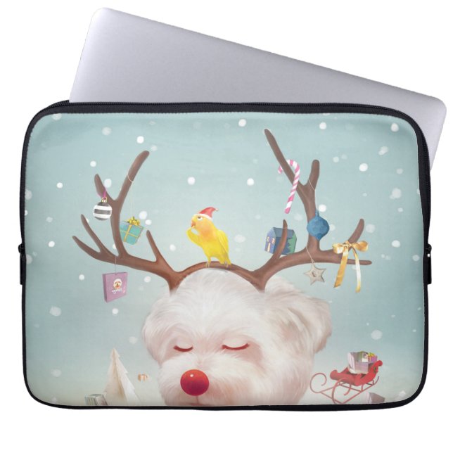 Funda Para Portátil Perro reno con adornos navideños (Frente)