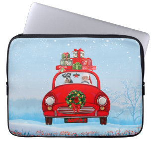 Funda Para Portátil perro schnauzer en auto con Santa Claus