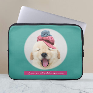 Funda Para Portátil Perro suave y suave con gato, nombre