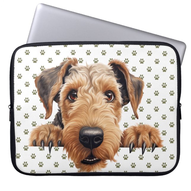 FUNDA PARA PORTÁTIL PERRO TERRIER DE AIREDALE BROWN CUTE PEEKING (Frente)