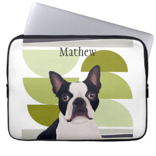 Funda Para Portátil Perro Terrier de Boston - Geométrico Verde