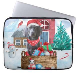 Funda Para Portátil Perro Weimaraner en la Casa de Perros de Navidades