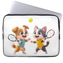 Perro y gato de dibujos animados lindos jugando pá