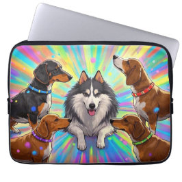 Funda Para Portátil Perros Cachorros con fondo de arcoiris