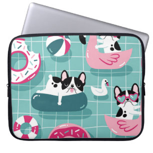 Funda Para Portátil Perros con flotadores de piscina, patrón vintage.