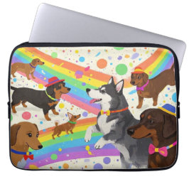 Funda Para Portátil Perros divertidos y bonitos con arco iris
